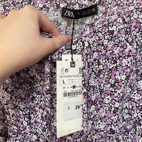 NWT ZARA Purple, White, & Black Floral Mini SKORT (Skirt + Shorts) - Size Large - Picture 5 of 7